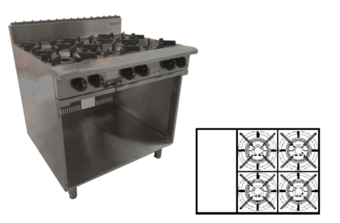 4 Burner, 300mm hotplate with pilot light & shelf