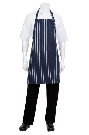 CW Navy/White Striped Bib Apron No Pocket