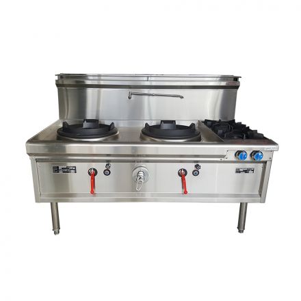 Horizontal Two Holes Waterless Wok With 2 Side Burners